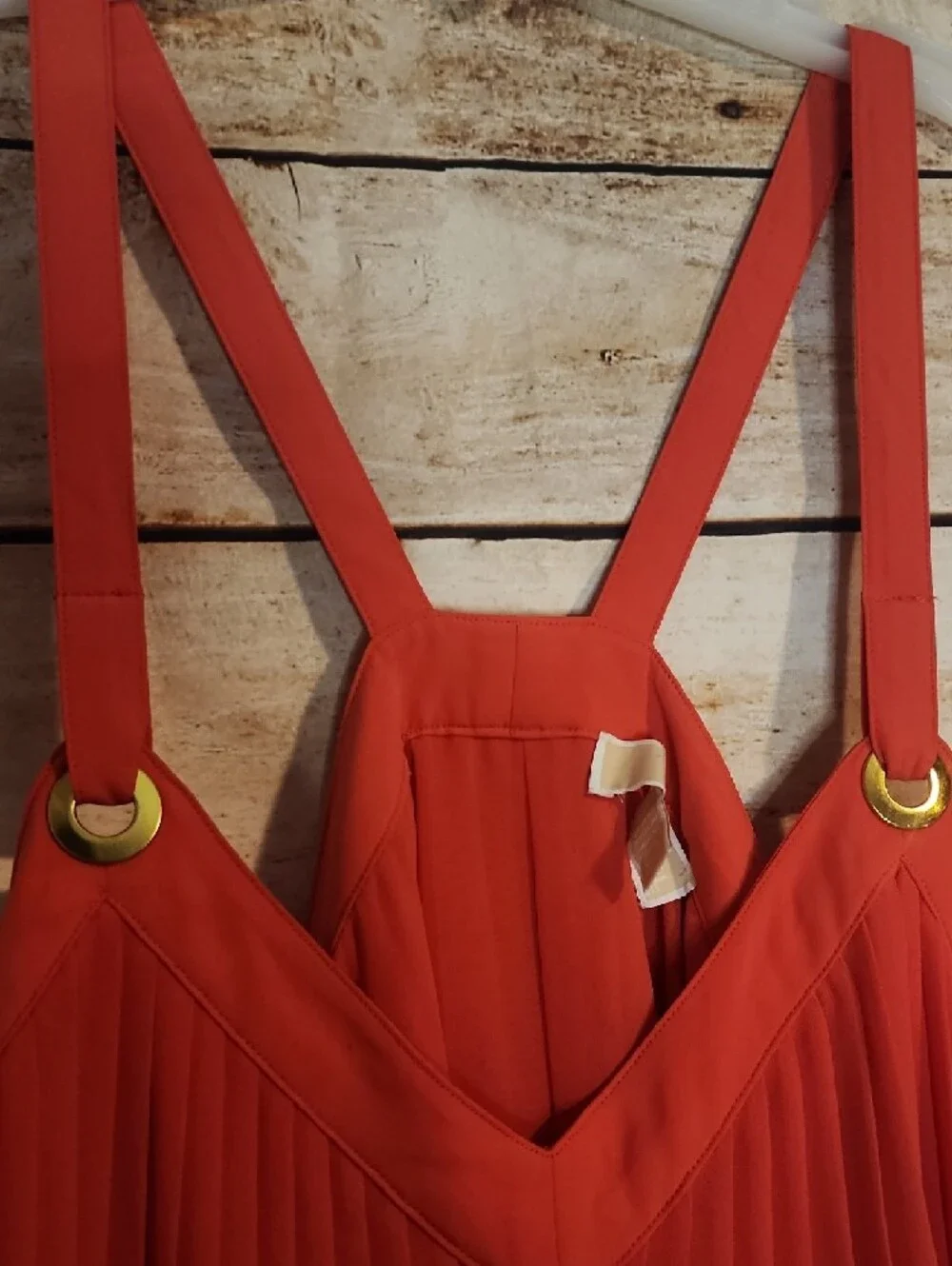 Michael Kors Coral Red Pleated Blouse with Gold Hardware